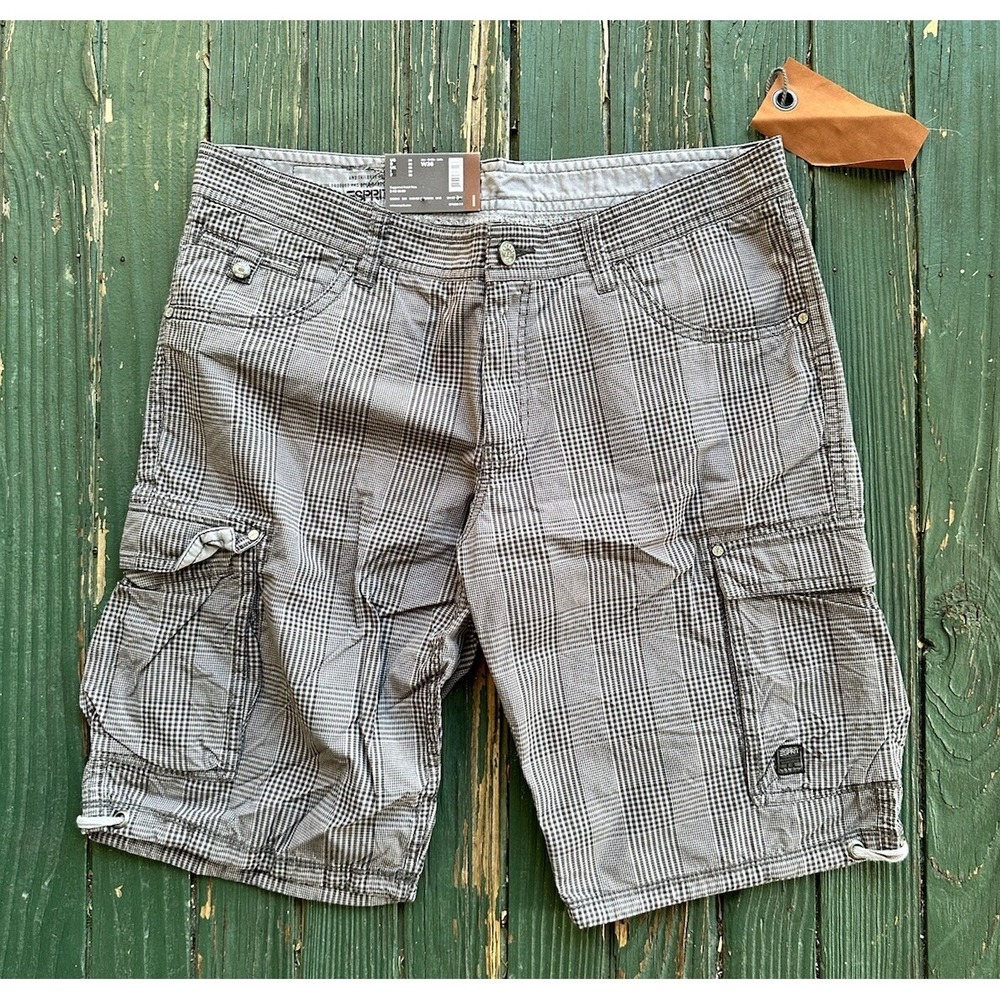 ESPRIT Mens Cargo Shorts Plaid Size 36 New Straight Fit Y2k 510